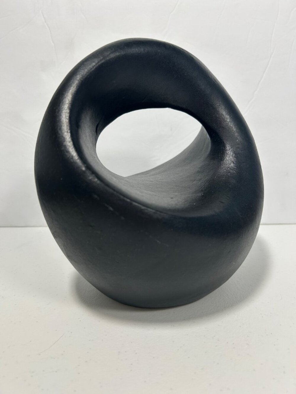 Vintage MCM Biomorphic Sculpture Black Matte Terracotta Clay Hand Formed & #'d